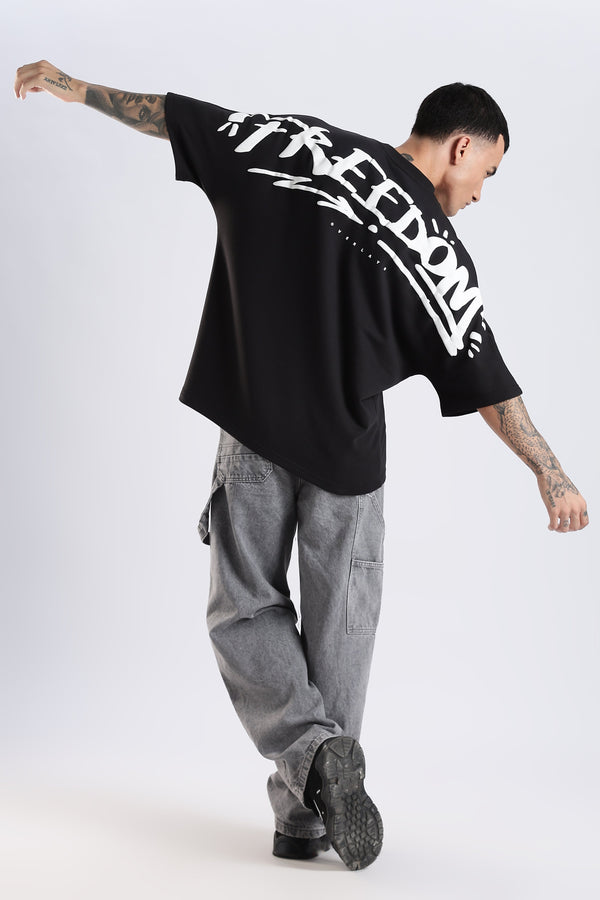 Freedom Graffiti Black Oversized Fit T-Shirt