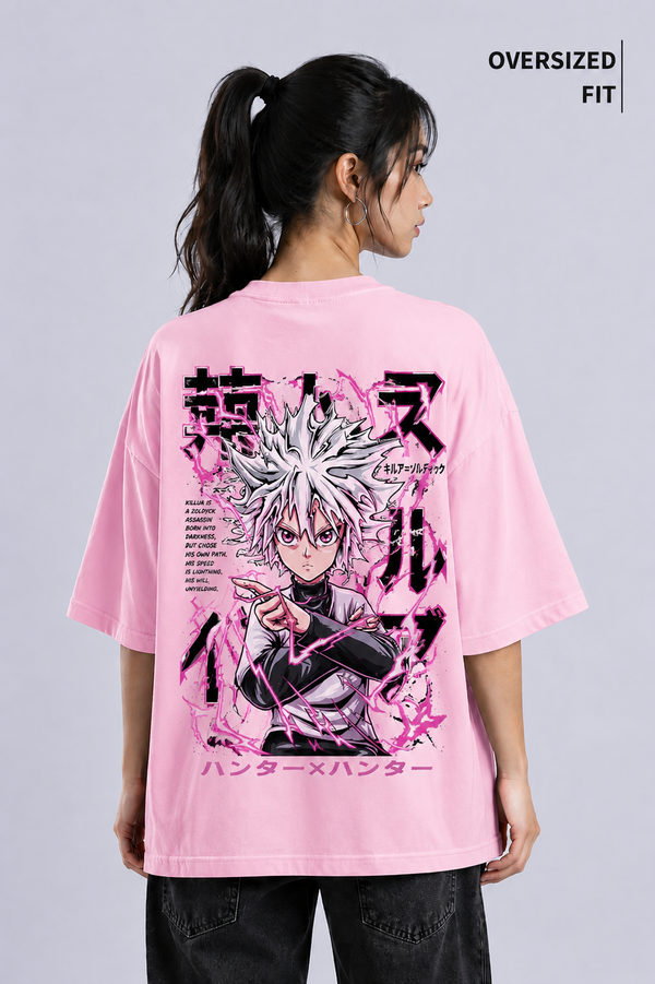 Killua Anime Pink Oversized T-shirt