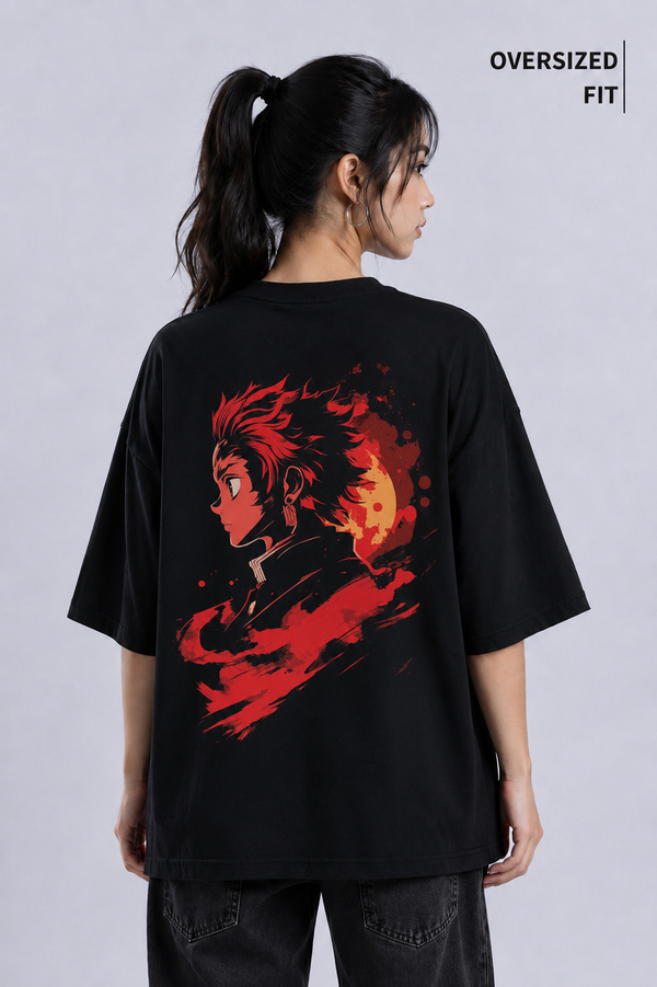 Kamado Tanjiro Demons Layer Black Oversized T-shirt